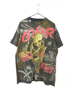 古着 90s GUNS N' ROSES 「Dust N' Bones」 豪華 スカル ボーン オールオーバー ハード ロック バンド Tシャツ XL位