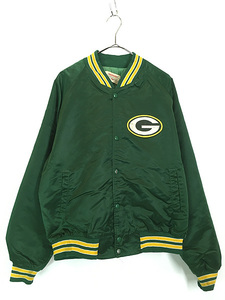 古着 90s USA製 NFL Green Bay Packers パッカーズ 光沢 サテン スタジャン ジャケット XL 古着