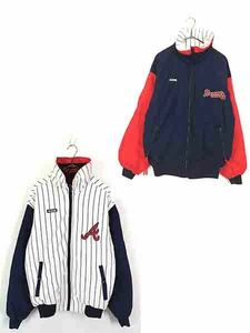 古着 90s Columbia MLB Atlanta Braves ブレーブス ナイロン × スウェット リバーシブル ジャケット M 古着