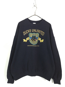 古着 90s USA製 DUCKS UNLIMITED 犬 刺しゅう スウェット トレーナー L 古着