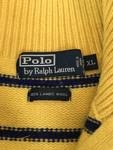 古着 Polo Ralph Lauren 黄×青 ボーダー ハーフジップ 上質 ラムウール ニット 黒 XL 古着_画像6