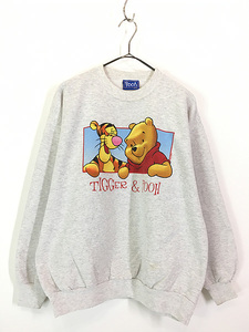 古着 90s Disney Pooh クマのプーさん ティガー 両面 スウェット トレーナー L 古着