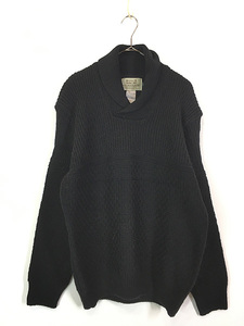 古着 00s Ireland製 Aran Sweater Market アラン フィッシャーマン ローゲージ ウール ニット ショールカラー セーター 黒!! XL