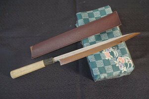 [QS][G100280] 兼松別誂 柳刃包丁 ふぐ引き てっさ包丁 全長約:415mm 刃長約:260mm カバー付き