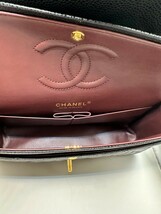 美品 シャネル キャビアスキン マトラッセ ゴールドチェーン ダブルフラップ ダブルチェーン ショルダーバッグ CHANEL ブラック_画像8