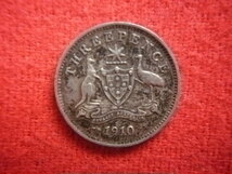 ※世界の銀貨　AUSTRALIA (EDWARDVS VII) THREE PENCE 1910- (.925 silver)　外径約16.20㎜　量目約1.39g　中古並品～_画像4