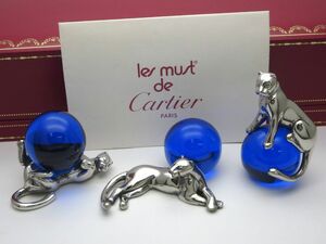 1000円スタート ペーパーウェイト Cartier カルティエ パンテール パンサー 925刻印 シルバー×ブルー 付属品付 文鎮 置物 WHO P60005