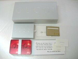 1000円スタート ノベルティ GUCCI グッチ パスケース カードケース ホースビット グレージュ系/トランプ 箱/取説付 WHO Q10028