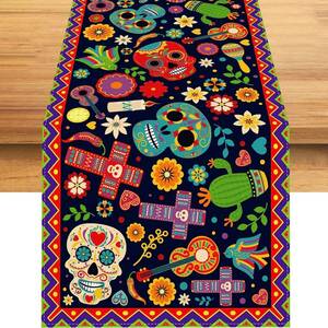 linen table Runner Halloween Skull 01 colorful 200x33cm 79x13inch