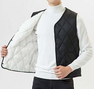 新品 キルティング パフ ベスト フリース裏地 Quilted vest ワーク パデッド ベスト ブラック（黒＆裏地白）サイズ 4XL