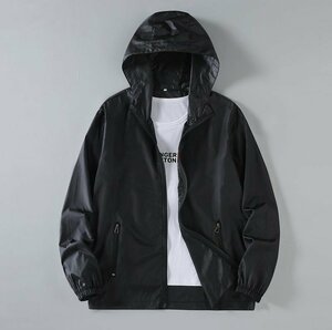 (新品)ナイロン 無地 フード ジャケット ウインドブレーカー nylon jacket ブラック 黒 サイズ 4XL【送料無料】