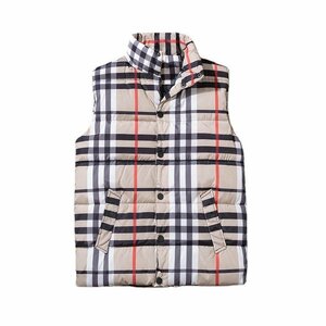 新品 チェック柄 ダウンベスト Plaid Down Vest　中綿 ベスト ベージュ系チェック サイズ 3XL【大きいサイズ】ビッグサイズ