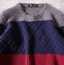 BAFY バフィー ウール100% 配色 クルーネック ニット セーター イタリア製 編み柄 クレイジーパターン メンズ (46) ●o-810_画像2