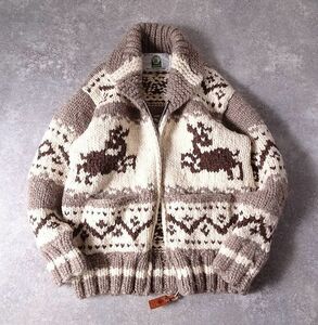 CANADIAN SWEATER カナディアンセーター ショールカラー ジップ ニットジャケット カウチンセーター カナダ製 ウール100% メンズ (M) o-798