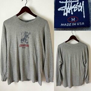 *[ шедевр 90 годы темно-синий бирка ]90s USA производства STUSSY Stussy 1999 лев Logo long T футболка с длинным рукавом M размер USED хлопок полиэстер 