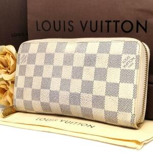 送料無料 Louis Vuitton ルイヴィトン ダミエ アズール カード入れ×8 ジッピーウォレット ラウンドファスナー 長財布 N60019 スペイン製