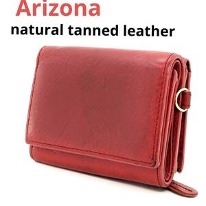送料無料 三つ折り財布 ミニ財布 Arizona アリゾナ 赤 レッド SLIP-ON スリップオン natural tanned leather イタリア