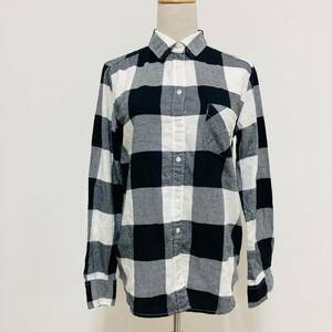 YH0060 UNIQLO ユニクロ レディース シャツ 長袖 カジュアル 綿100％ M 白 黒 シンプル 万能 上質 古着 USED 薄手 シック モノトーンモード