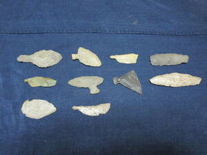 発掘品　出土品　収集家所蔵品　石器　鏃　10個　最大サイズ長さ約10cm幅約2.8cm　最小サイズ長さ約5.7cm幅約2.2cm　追加画像有　