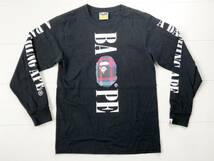 ☆ 美品 A BATHING APE アベイシングエイプ ロンT ブラック S　長袖 Tシャツ チェック BAPE 大猿 APE HEAD ☆_画像1