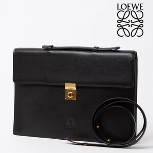 1円★LOEWE ロエベ レザー ハンドバッグ ビジネスバッグ ブリーフケース 書類かばん メンズ ブラック系 正規品　2way