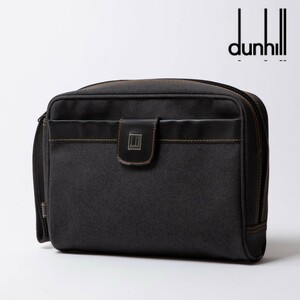 1円★dunhill ダンヒル PVC×レザー セカンドバッグ クラッチバッグ メンズ グレー系×ブラック系 正規品　鞄