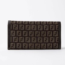 1円 ■美品■ FENDI フェンディ ヴィンテージ ズッカ柄 キャンバス×レザー 二つ折り 長財布 ウォレット レディース ブラウン系 _画像3