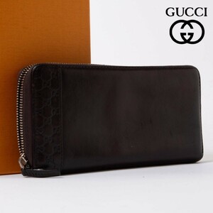 ★1円スタート★グッチ GUCCI グッチシマ GG ラウンドファスナー ラウンドジップ　ミストラル　長財布 レザー　茶　ブラウン