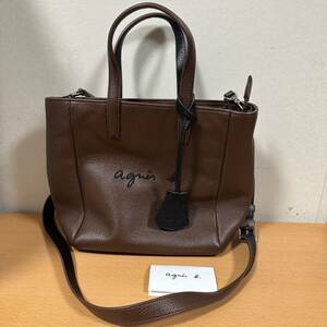 アニエスベー Agnes b. 2way ショルダーバッグ　レザー　正規品　チャーム付き　ロゴ