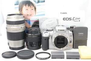 ★【限定！スターティングセット バッテリー2本】 Canon EOS Kiss Digital X シルバー★ EF35-80mm USM TAMRON AF70-300mm LD