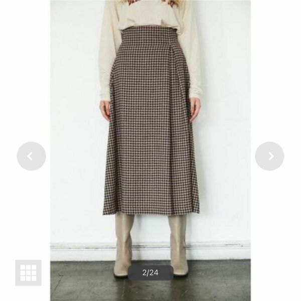 【HOUNDSTOOTH BELT FLARE SKIRT】　マウジー　スカート