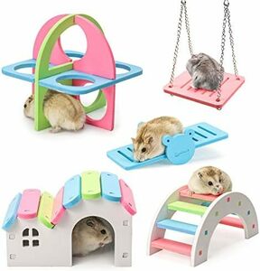 H04 5 point set hamster house hamster toy hamster cage small animals for toy wooden surface white toy rainbow 