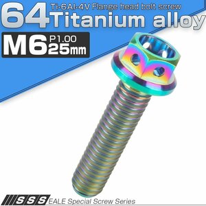 64チタンボルト M6×25mm P1.00 ホールヘッド 六角ボルト フランジ付き六角ボルト レインボー 焼きチタン風 Ti6Al-4V JA785