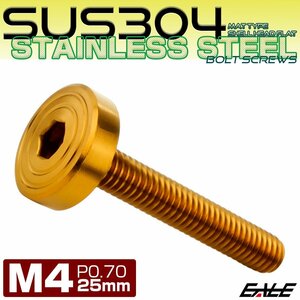 M4×25mm P0.7 ボタンボルト SUS304 ステンレス シェル フラットヘッド マットタイプ ゴールド TR0836