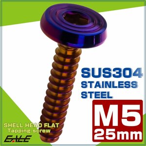 タッピングネジ M5×25mm SUS304 ステンレス シェルヘッドフラット 六角穴 フランジ付き ネジ 焼きチタンカラー TC0165