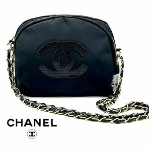 1円〜　【正規ノベルティ品】　CHANEL シャネル チェーンショルダーバッグ ナイロン　ココマーク　スパンコール　ブラック　K157