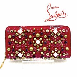 1円〜　【美品】　クリスチャンルブタン　Christian Louboutin 長財布　ロングウォレット　ラウンドファスナー　エナメル　K159