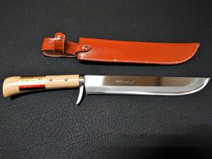 越後三条 前田製作所 山鉈(剣鉈) 両刃本革鞘付き 刃渡り約300mm(尺)(刃厚約8.5mm) 狩猟 ナイフ