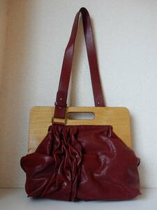 Подлинная кожа ☆ Margherita ☆ 2 -й сумочка (с плечевым ремнем) Красный коричневый (деревянная рама)
