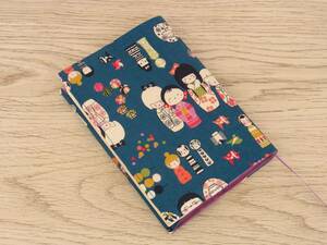 [ library book@] gum band . attaching book cover pocketbook cover * peace pattern * kokeshi Chan * navy blue 