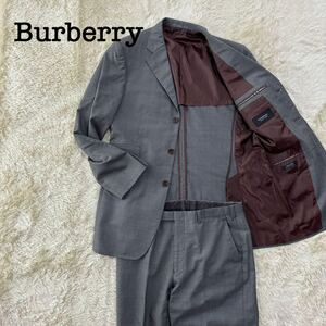 1円出品 【希少】バーバリー ブラックレーベル BURBERRY BLACK LABEL セットアップ スーツ グレー 3ボタン XL 42R 羊毛 super120's