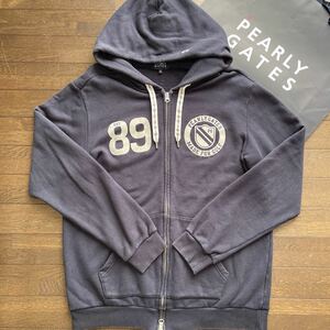 送料無料PEARLY GATESパーリーゲイツMENS裏毛PARKA SWEAT ZIPUPジャケットBIGPG89サークルロゴ防風PGドローコードNavy(お買得6)中古品