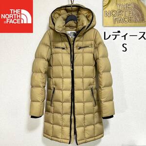 美品人気 ノースフェイス ロゴ刺繍 ダウンコート レディースS フード着脱可 THE NORTH FACE 軽量極暖 グースダウン ヌプシ バルトロライト