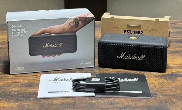 【美品】Marshall EMBERTON BLACK&BRASS Bluetooth スピーカー マーシャル エンバートン ブルートゥース 防水 IPX7 360度 サウンド
