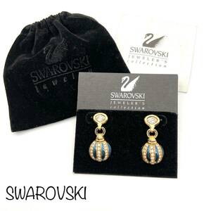 SWAROVSKI｜スワロフスキー ピアス【アクティ】ゴールドカラー ラインストーン ブルー系 ラウンド ヴィンテージ ブランド a233et