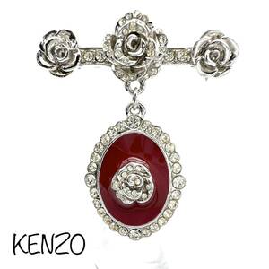 KENZO｜ケンゾー ブローチ【アクティ】ローズ ラインストーン シルバーカラー レッド系 バラ/薔薇 ヴィンテージ ブランド a266et