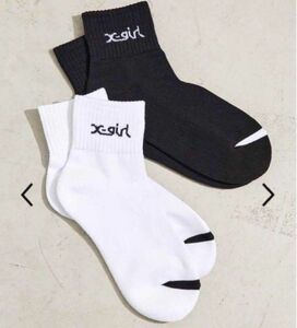 LOGO 2P SOCKS X-girlエックスガールソックス通勤通学2足セット白　黒靴下新品