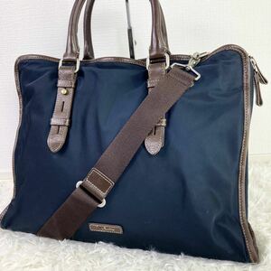 1円【美品】Paul smith ポールスミス トートバッグ 2way ビジネスバッグ メンズ A4◎ 肩掛け◎ ナイロン レザー 本革 ショルダー 大容量 紺