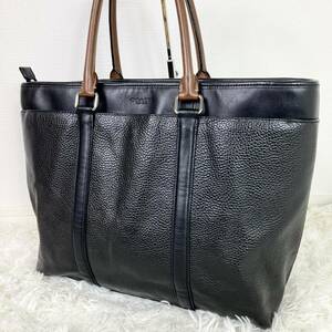 1円【美品 定価10万】 COACH コーチ メトロポリタン ビジネスバッグ トートバッグ シボ革 レザー 大容量 A4◎ 肩掛け◎ メンズ 黒