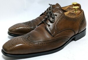 ［良品]　THE SUIT COMPANY　26.5cm　ビジネスシューズ　ウイングチップ　ブラウン　高級靴　本革　フォーマル　紳士靴　メンズ　送料無料